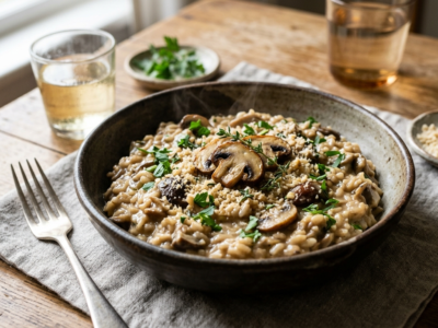 Risotto aux champignons sans lactose préparé au Thermomix