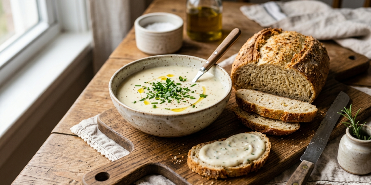 Sauce blanche sans lactose et sans gluten pour accompagner un pain sans gluten