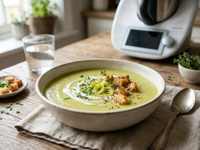 Velouté de poireaux sans gluten préparé au Thermomix