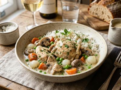 Blanquette de poulet sans lactose, recette traditionnelle adaptée