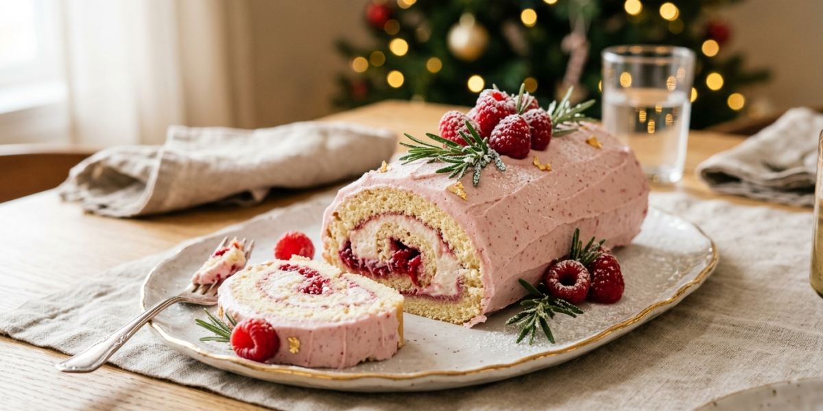 Bûche de Noël aux framboises sans gluten et sans lactose