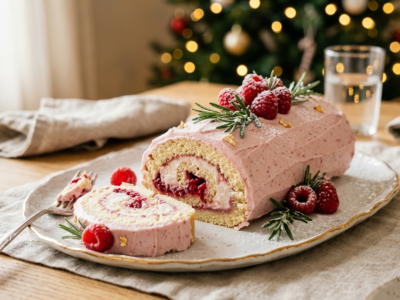 Bûche de Noël aux framboises sans gluten et sans lactose