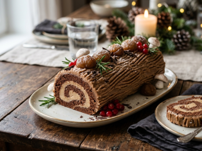 Bûche de Noël aux marrons, sans gluten ni lactose