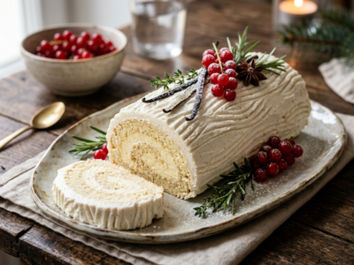 Bûche vanille sans gluten, sans lactose et sans œuf
