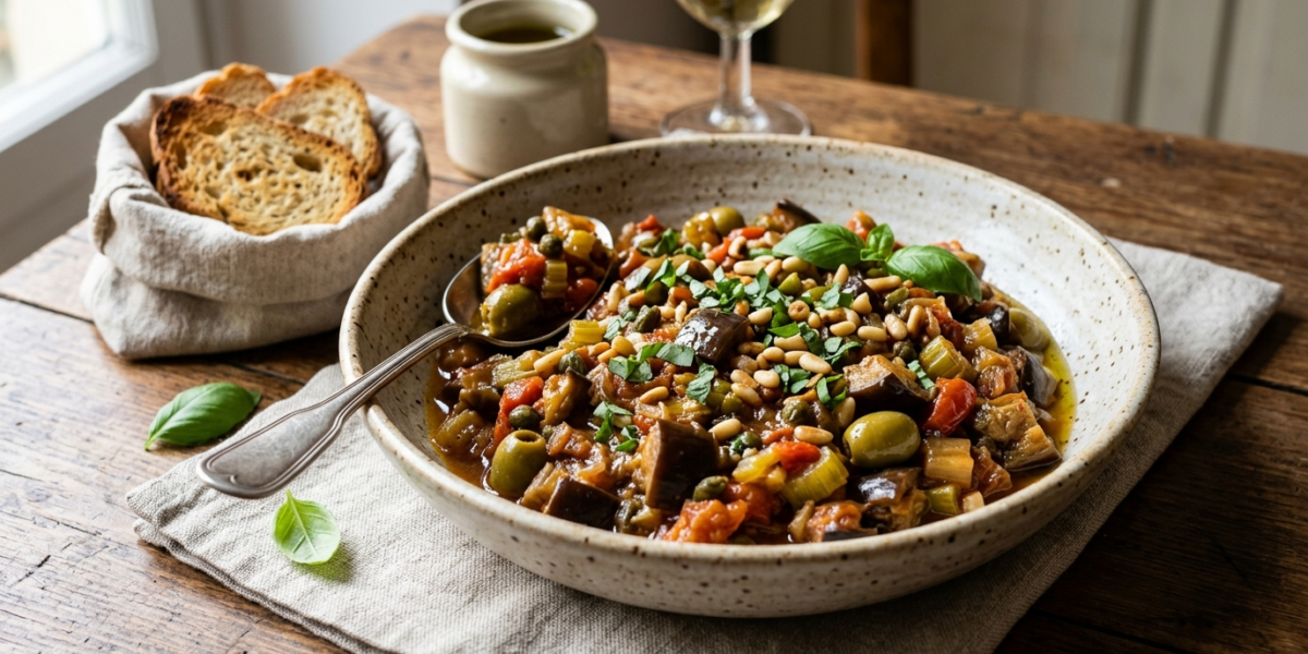 Caponata sicilienne sans gluten : salade d&rsquo;aubergines traditionnelle