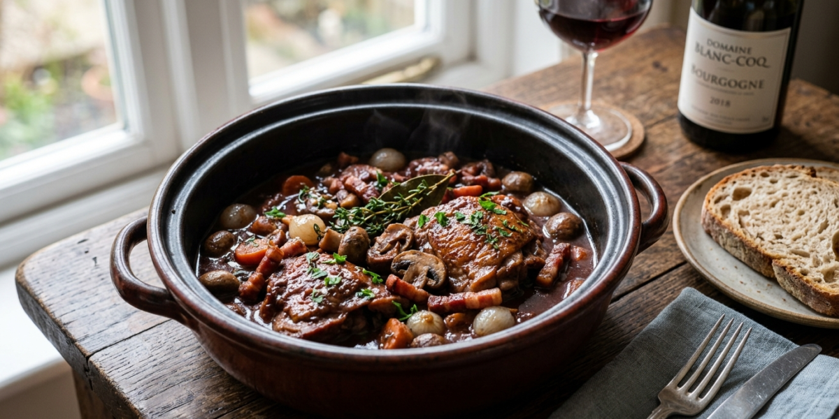 Coq au vin sans gluten, recette traditionnelle revisitée