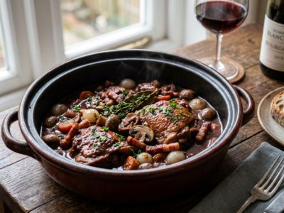 Coq au vin sans gluten, recette traditionnelle revisitée