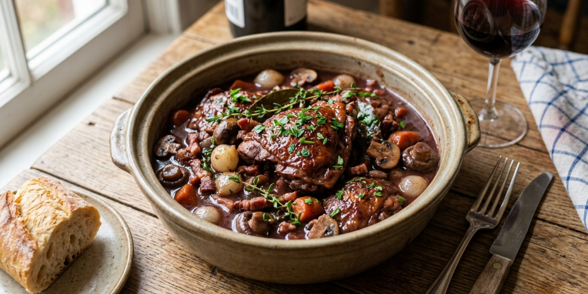 Coq au vin sans lactose traditionnel