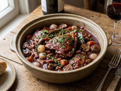 Coq au vin sans lactose traditionnel