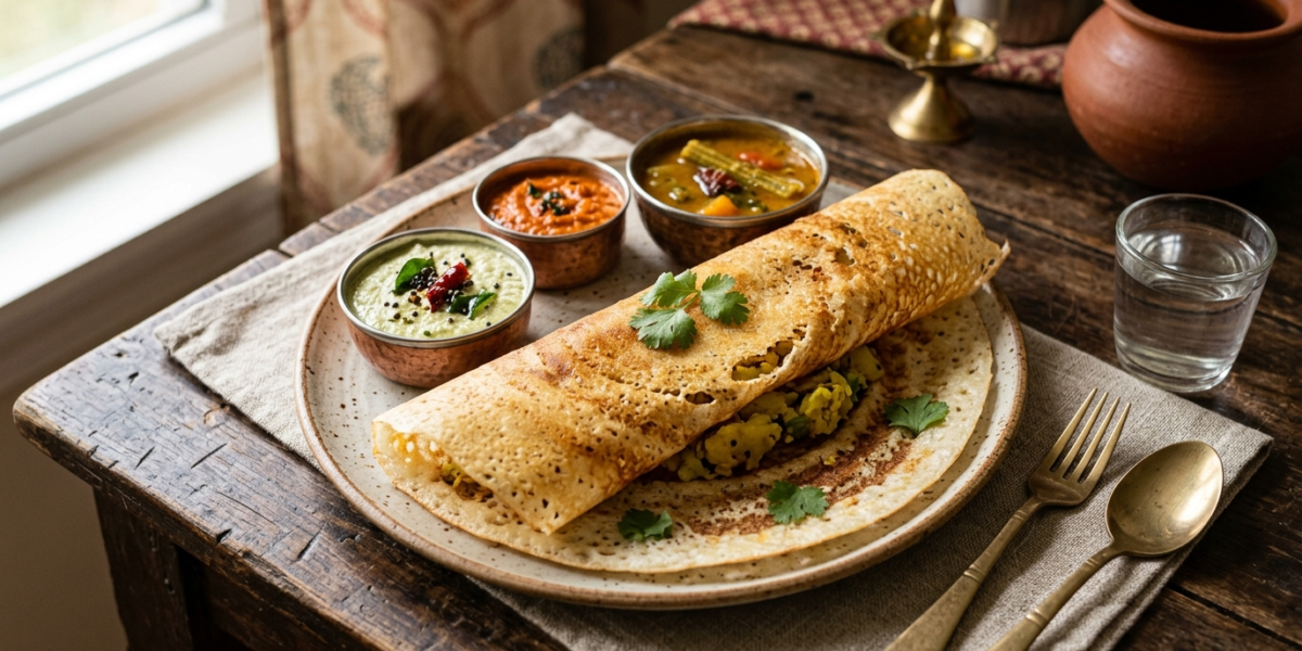 Dosa sans gluten : galettes indiennes croustillantes à base de farine de riz et de lentilles