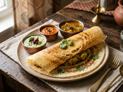 Dosa sans gluten : galettes indiennes croustillantes à base de farine de riz et de lentilles