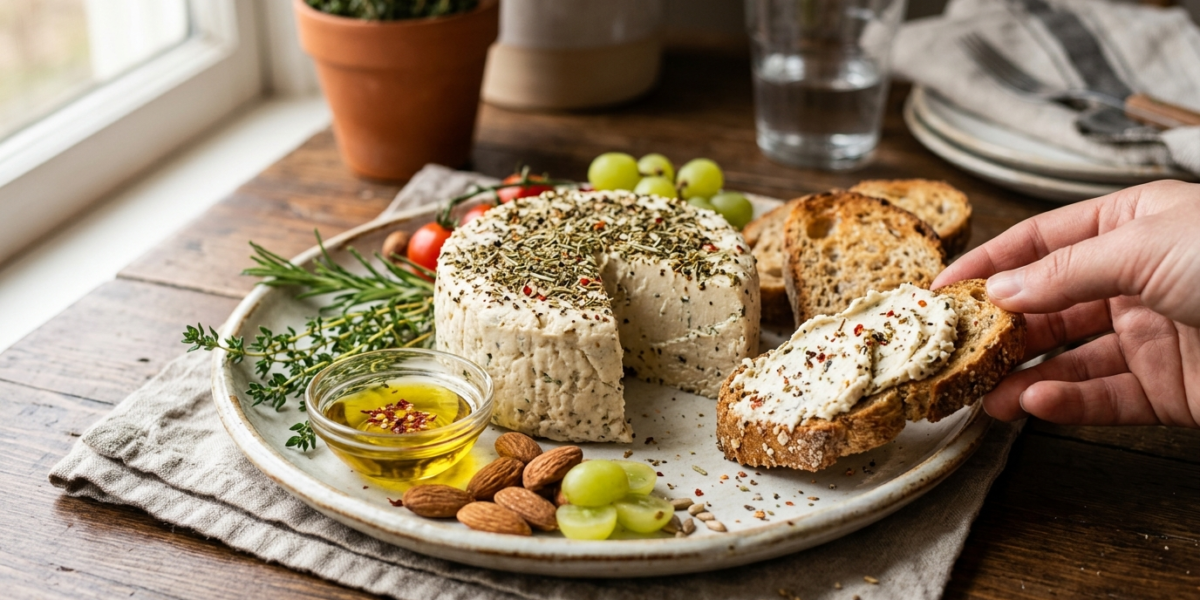 Fromage végétal à base d’amandes fermentées, sans lactose