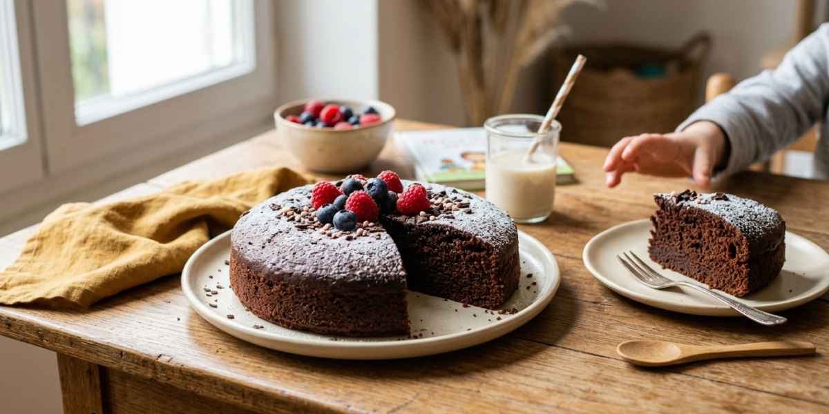 Gâteau moelleux au chocolat sans gluten et sans lactose pour goûter enfant