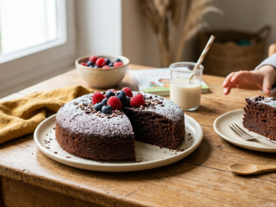 Gâteau moelleux au chocolat sans gluten et sans lactose pour goûter enfant