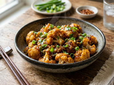 Gobi Manchurian sans gluten – chou-fleur croustillant à la sauce épicée