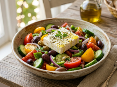 Horiatiki : Salade grecque traditionnelle sans gluten et sans lactose