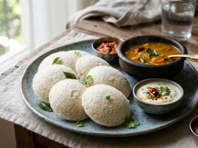 Idli sans gluten : gâteau de riz vapeur traditionnel indien