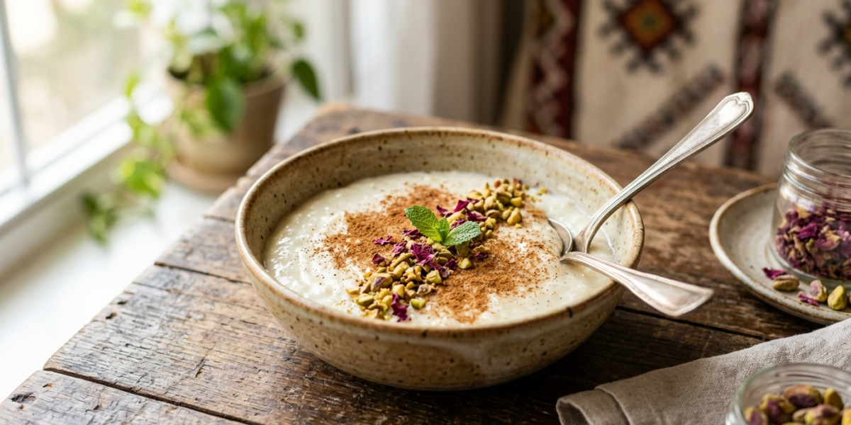 Mhalbi sans lactose – Crème de riz à la fleur d&rsquo;oranger sans produits laitiers