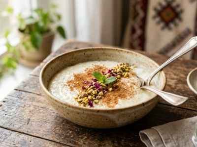 Mhalbi sans lactose – Crème de riz à la fleur d&rsquo;oranger sans produits laitiers