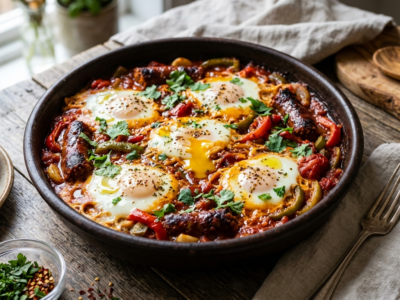 Ojja tunisienne sans gluten : savoureuse poêlée d&rsquo;œufs et merguez aux épices