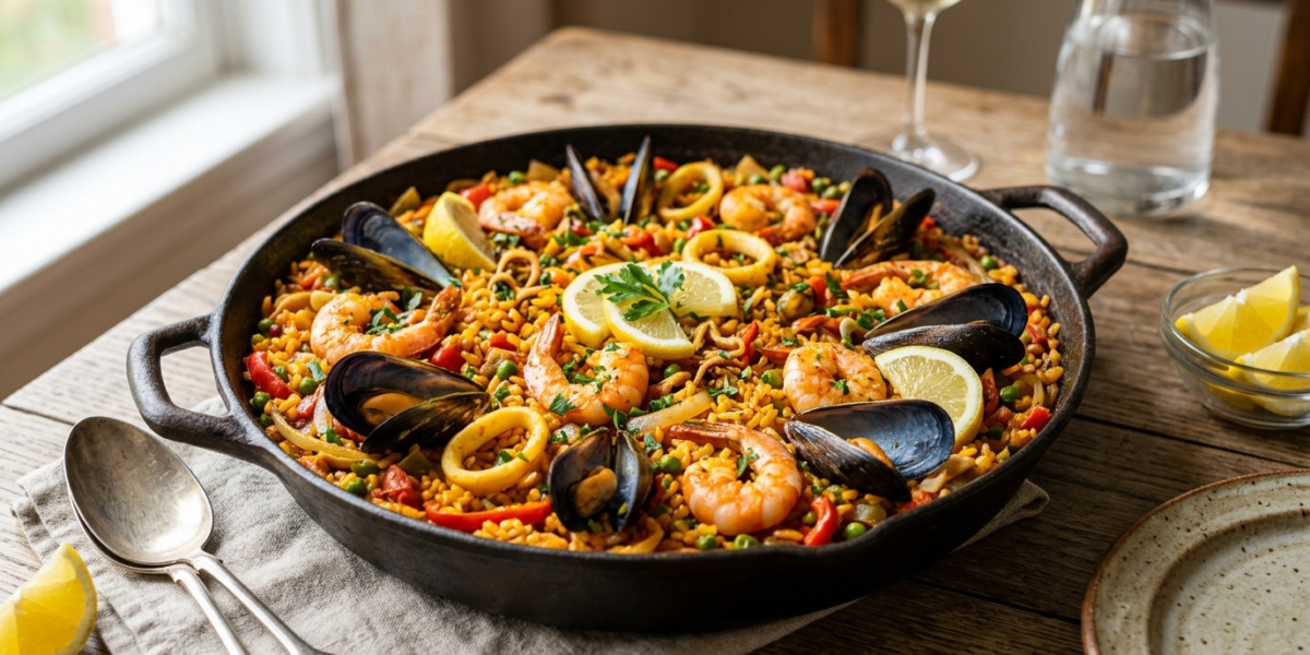 Paella aux fruits de mer sans gluten et sans lactose