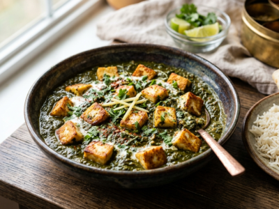 Saag Paneer sans gluten – Épinards épicés au fromage indien