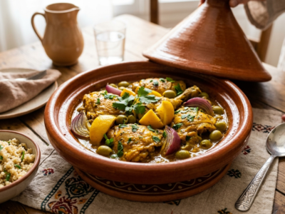 Tajine de poulet au citron confit sans gluten et sans lactose