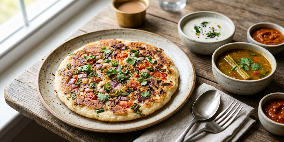 Uttapam sans gluten traditionnel à base de riz et lentilles