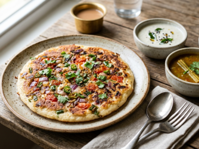 Uttapam sans gluten traditionnel à base de riz et lentilles