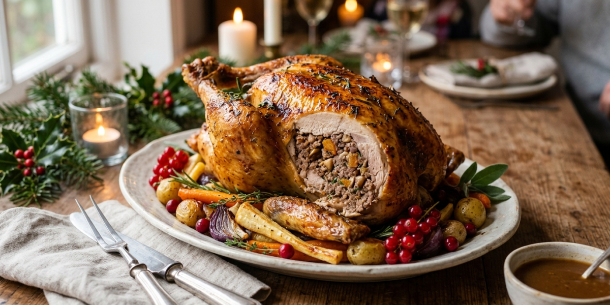 Chapon farci de Noël sans gluten ni lactose