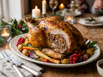 Chapon farci de Noël sans gluten ni lactose
