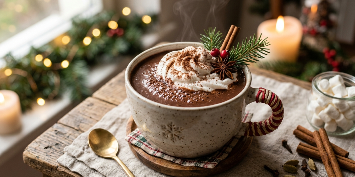 Chocolat chaud de Noël sans lactose, onctueux et parfumé