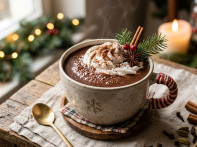 Chocolat chaud de Noël sans lactose, onctueux et parfumé
