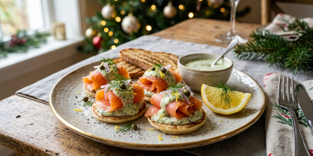 Saumon fumé de Noël sans gluten, sauce à l&rsquo;aneth et citron