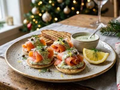 Saumon fumé de Noël sans gluten, sauce à l&rsquo;aneth et citron