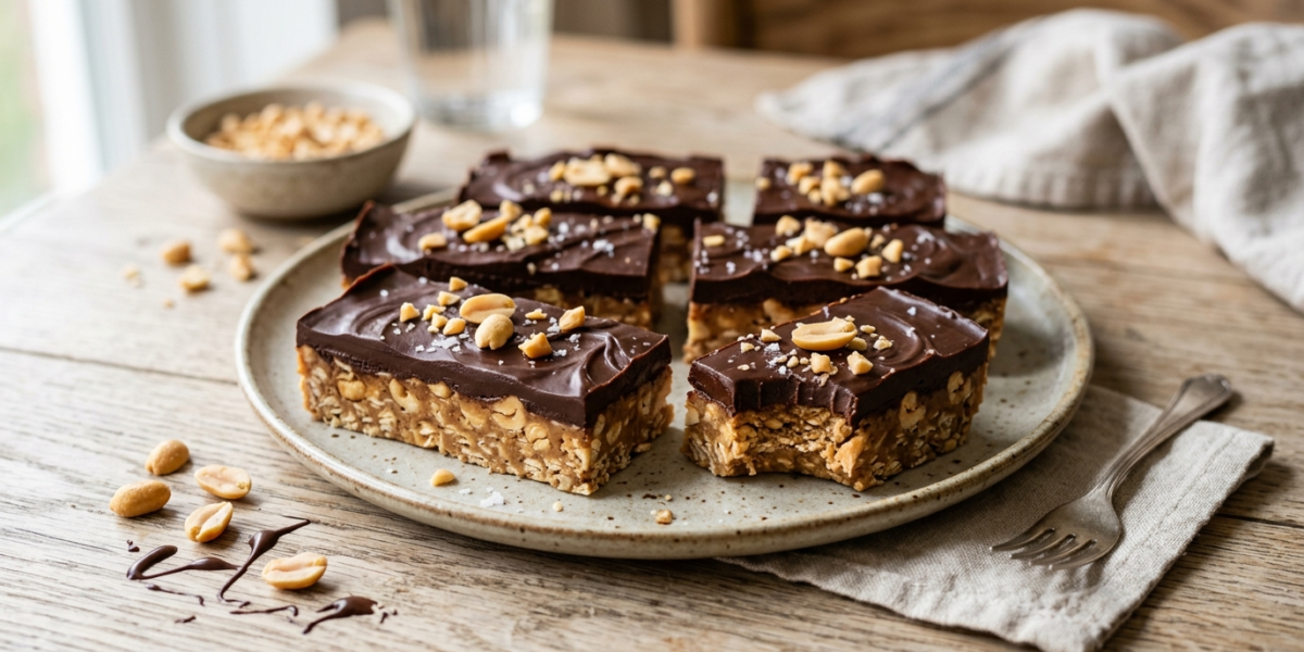 Barres chocolat cacahuète sans cuisson