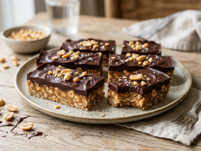 Barres chocolat cacahuète sans cuisson