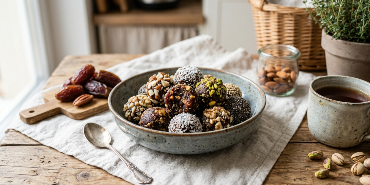 Bouchées aux dattes sans cuisson, énergétiques et gourmandes