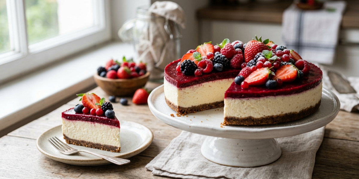 Cheesecake sans four aux fruits rouges frais