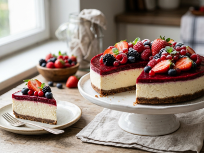 Cheesecake sans four aux fruits rouges frais