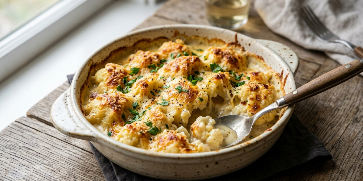 Chou-fleur gratiné sans béchamel, sauce légère au fromage