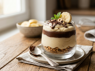 Dessert à la banane sans four : Verrine crémeuse banane et chocolat