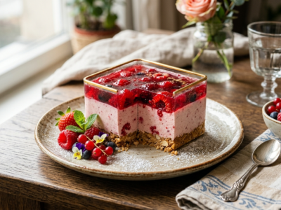 Entremets sans four aux fruits rouges et crème légère