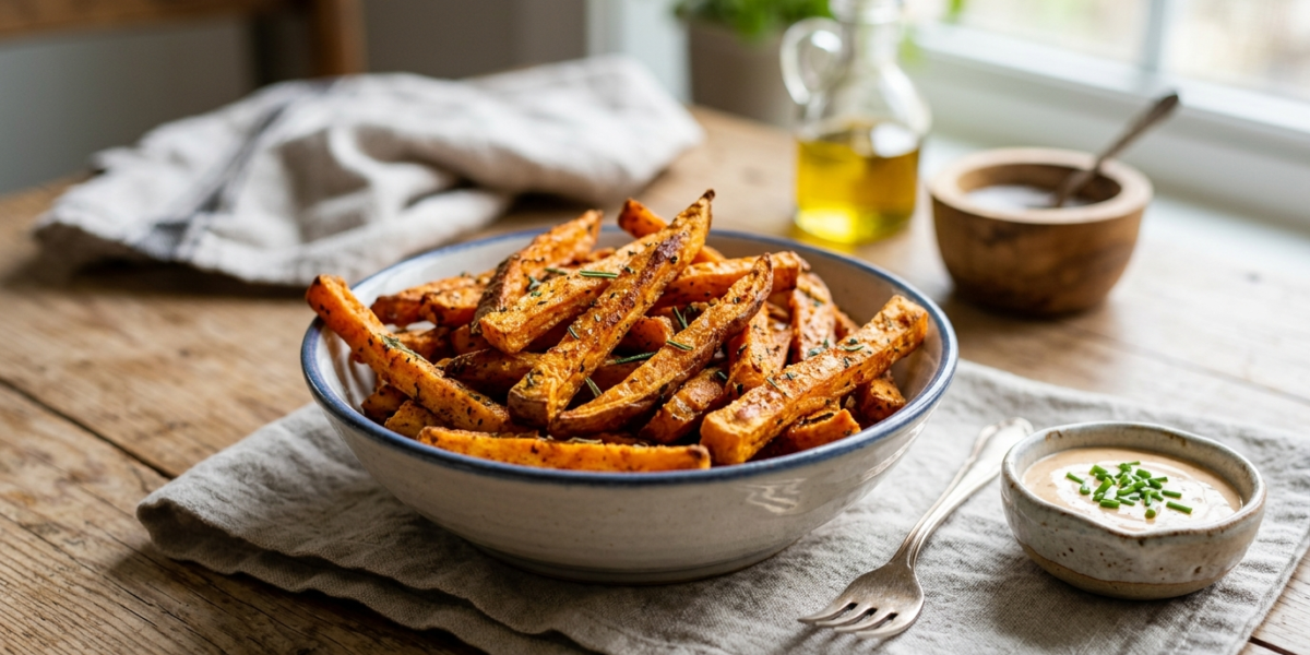 Frites de patate douce sans gluten cuites à la friteuse sans huile (Air Fryer)