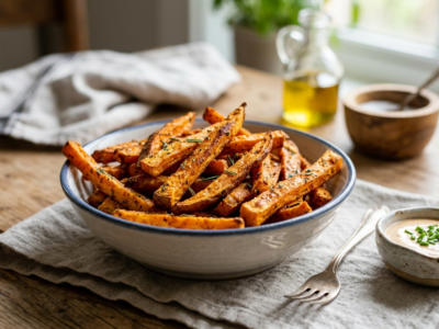 Frites de patate douce sans gluten cuites à la friteuse sans huile (Air Fryer)