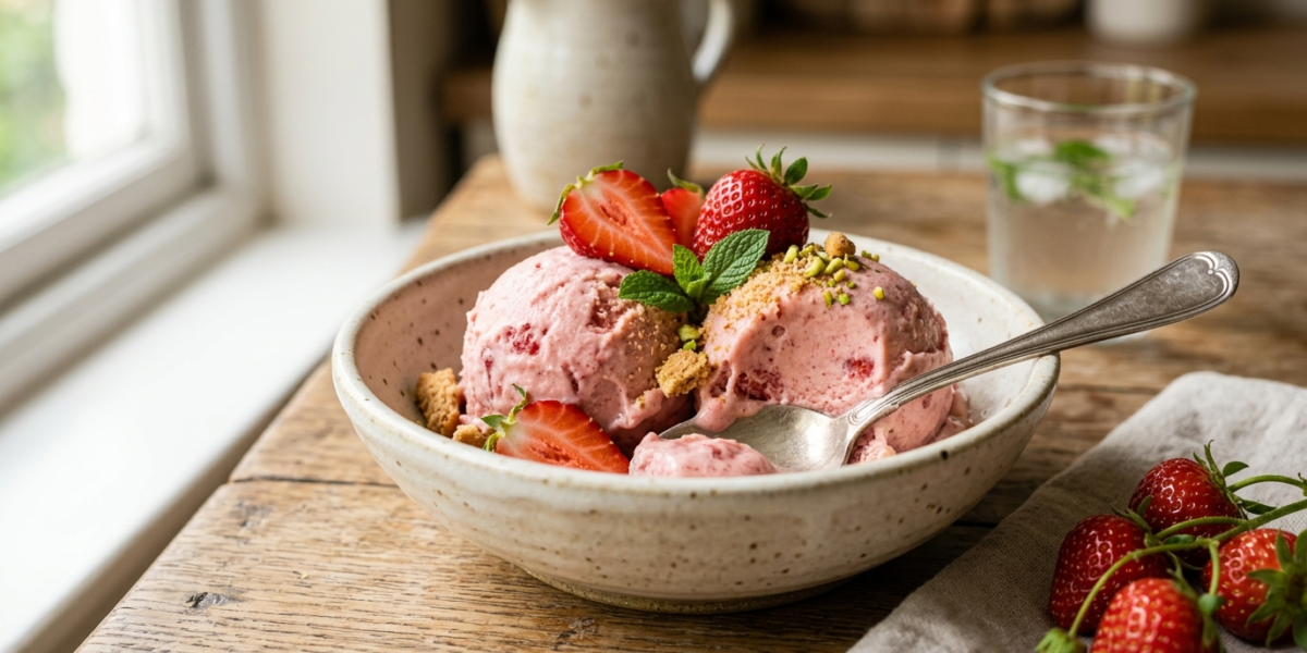 Glace à la fraise maison sans sorbetière