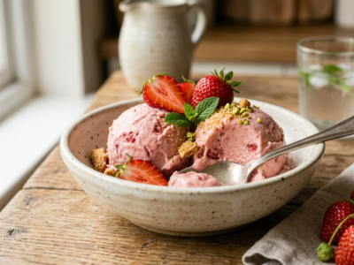Glace à la fraise maison sans sorbetière