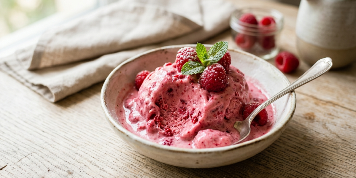Glace à la framboise maison sans sorbetière