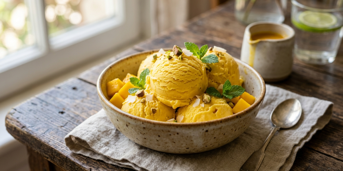 Glace à la mangue sans sorbetière