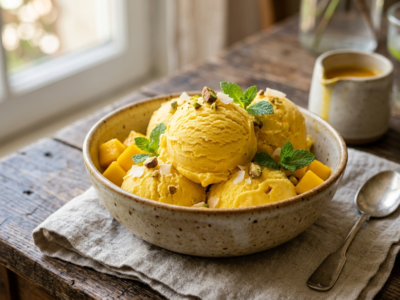 Glace à la mangue sans sorbetière